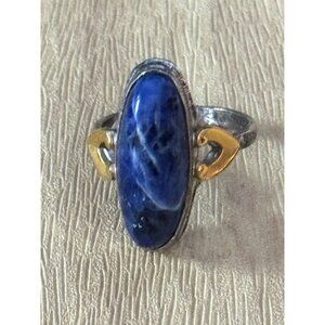 Vintage Clark & Combs Sterling Silver 10KGF Lapis Womens Ring Signed Size 7 C194